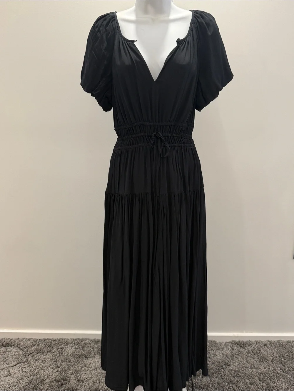 Black V-Neck Smocked Waist Maxi Dress